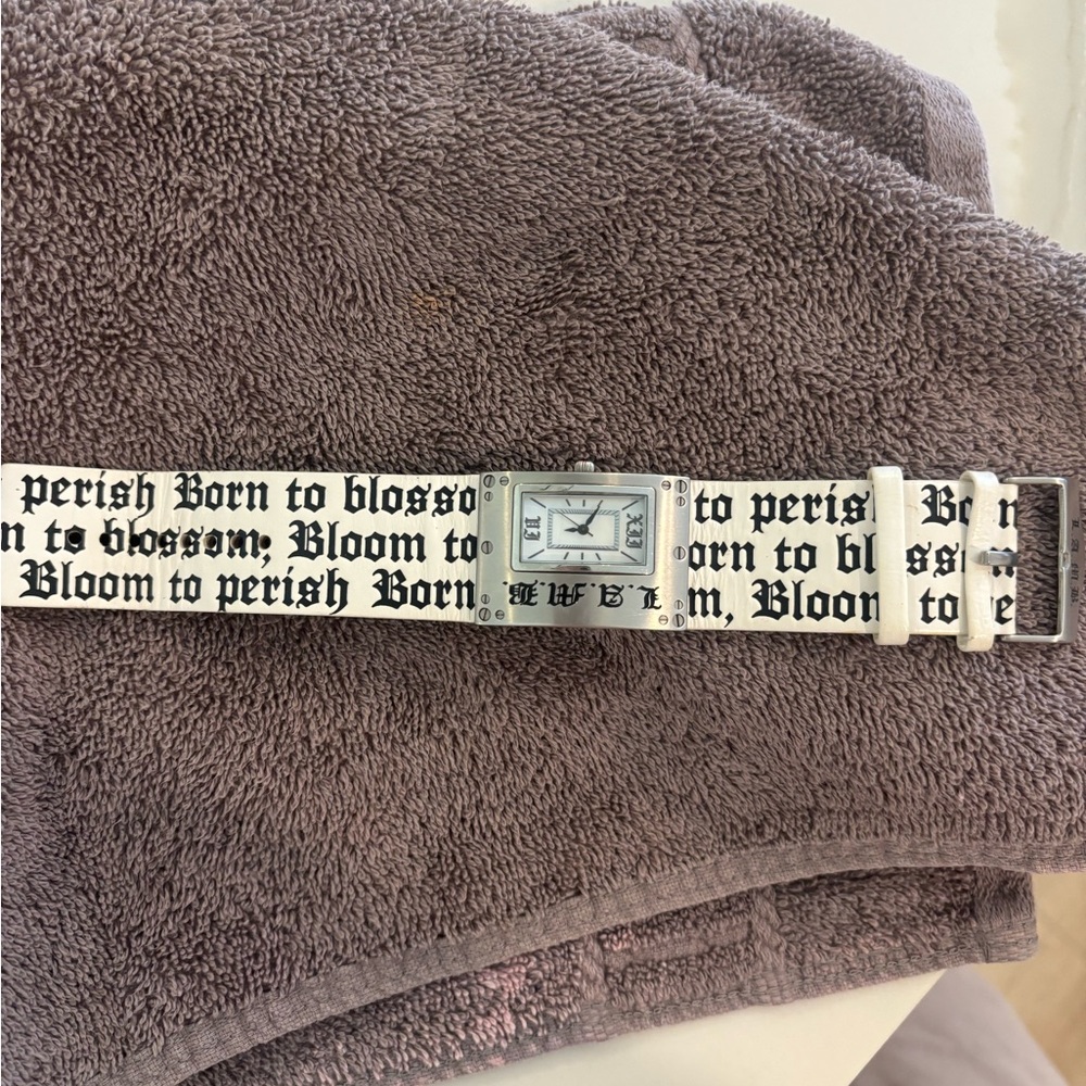 White and Black Script Strap Watch - L.A.M.B by Gwen Stefani